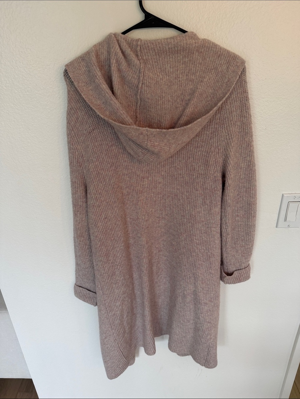 Cozy Open-Front Hooded Rib Knit Cardigan - Dusty Mauve - Picture 3 of 3